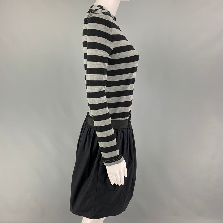 KOLOR Size S Black Grey Polyester Blend Stripe Long Sleeve Dress