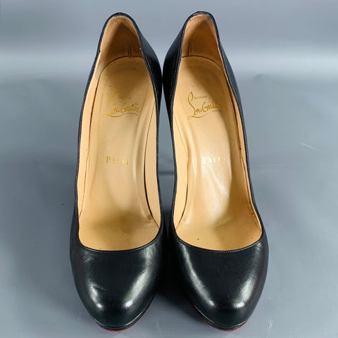 CHRISTIAN LOUBOUTIN Size 8.5 Black Leather Platform Pumps