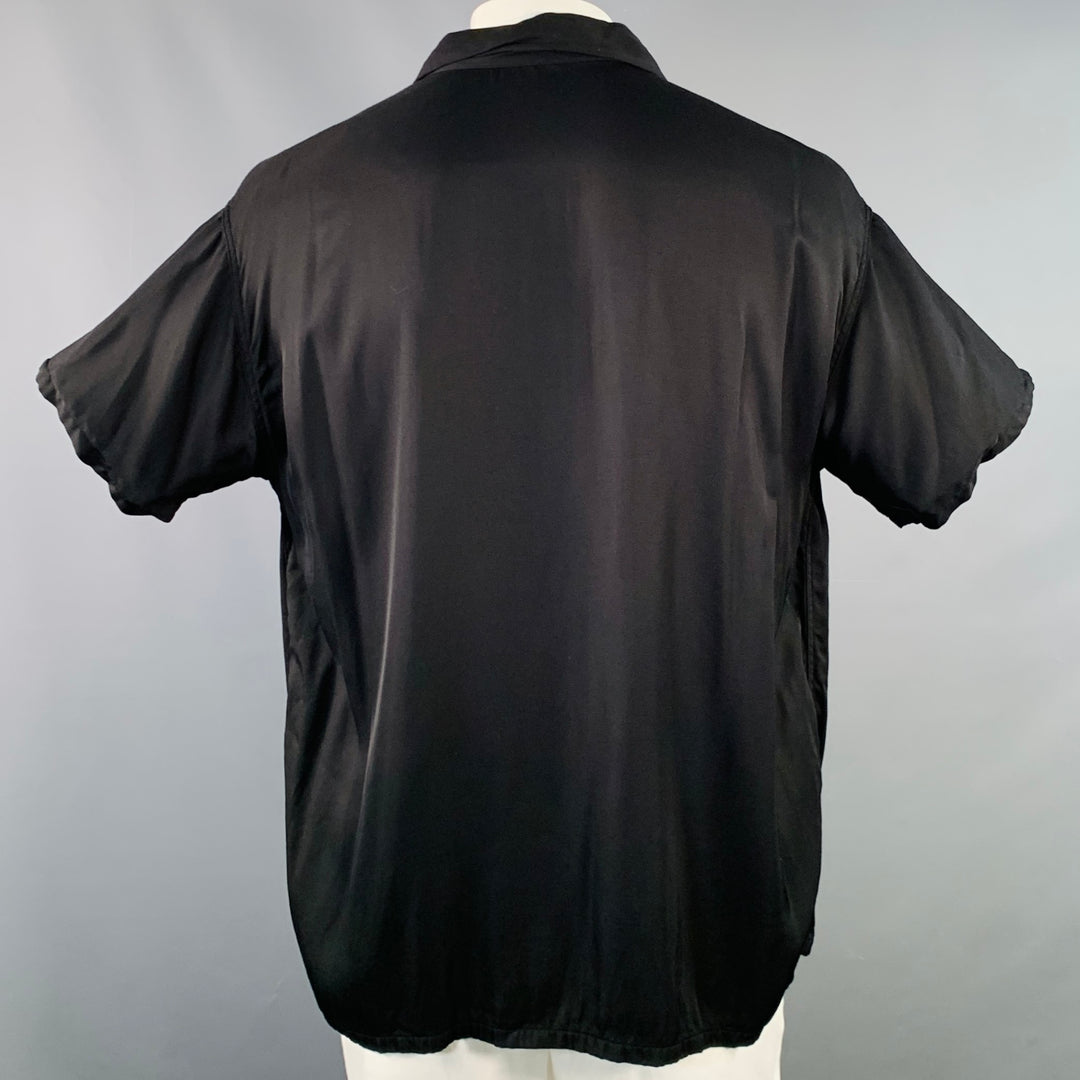TUKI Size XL Black Rayon Twill Two Pockets Oversized Short Sleeve Shirt