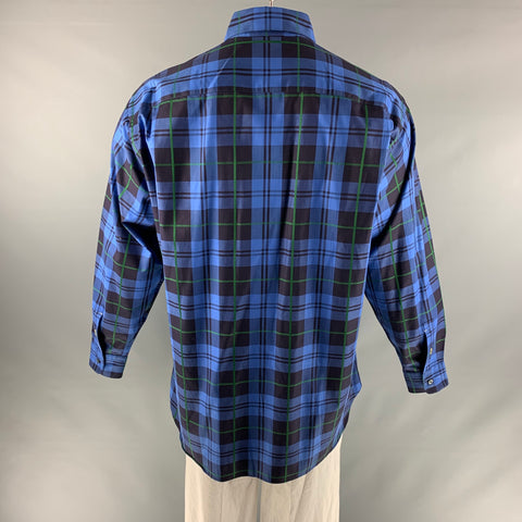 ROBERT TALBOTT Taille XL Bleu Noir Plaid Coton Une poche Chemise à manches longues