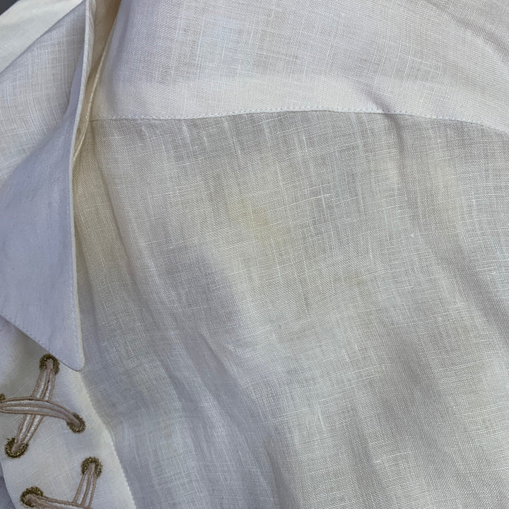 BYBLOS Size L Cream Gold Embroidery Linen One Pocket Long Sleeve Shirt