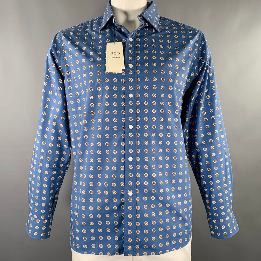 TODD SNYDER Size XL Blue Beige Abstract Paisley Cotton Long Sleeve