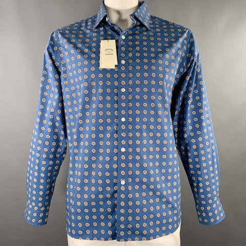 TODD SNYDER Size XL Blue Beige Abstract Paisley Cotton Long Sleeve Shirt