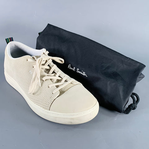 PS by PAUL SMITH Size 12 Grey Stone Perforated Leather Cap Toe Sneakers