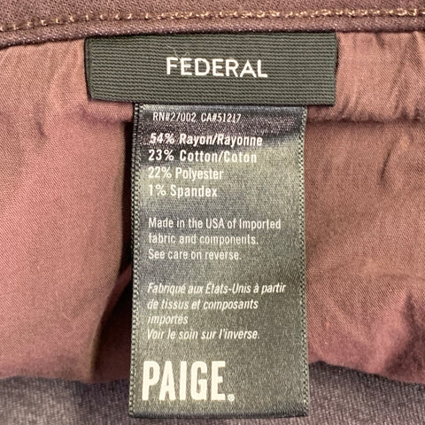 Pantalon décontracté PAIGE taille 32 Federal marron en rayonne et coton, coupe droite et ajustée, braguette zippée