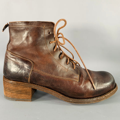 OFFICINE CREATIVE Size 8 Thubble Devil Bootie Brown Leather Lace-Up Boots