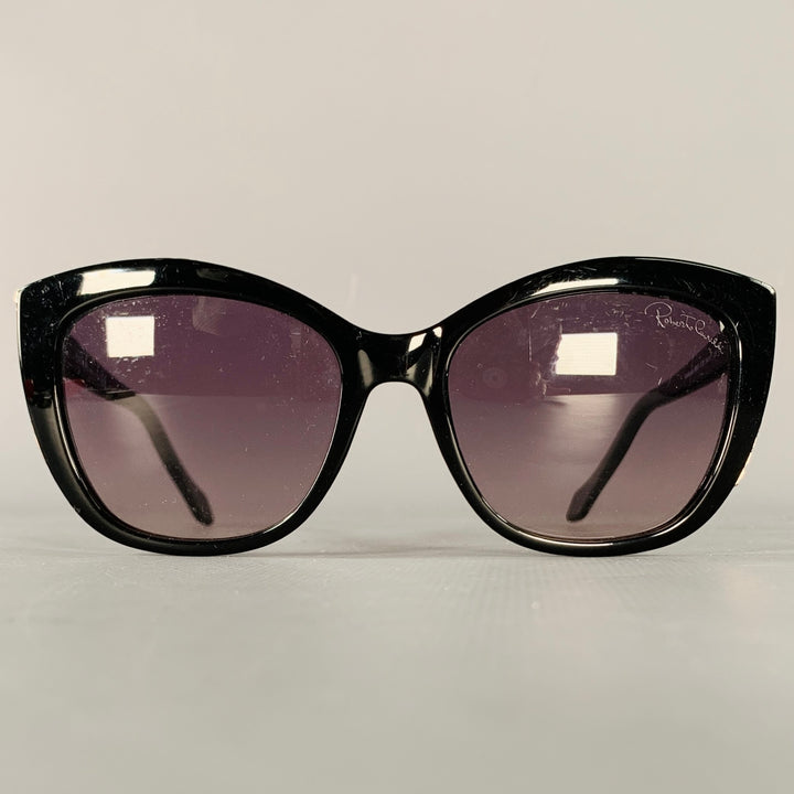 ROBERTO CAVALLI Mekbuda Black Rose Gold Acetate Metal Sunglasses