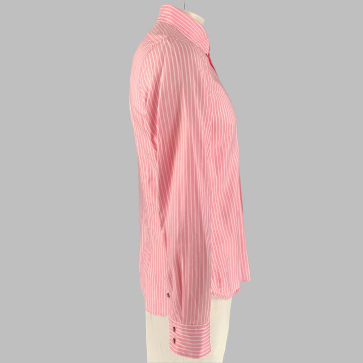 JIL SANDER Size 42 Pink White Stripe Cotton Button Down Collar Long Sleeve Shirt