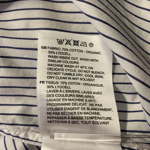 TOTEME Size 10 White Navy Cotton Blend Pinstripe Shirt