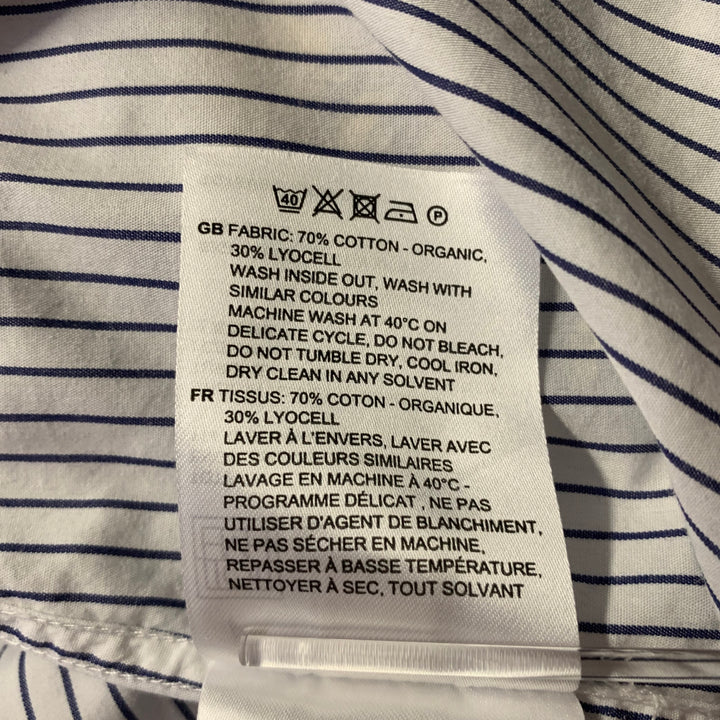 TOTEME Size 10 White Navy Cotton Blend Pinstripe Shirt