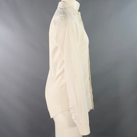 VALENTINO Size S White Cotton Hidden Placket Long Sleeve Shirt
