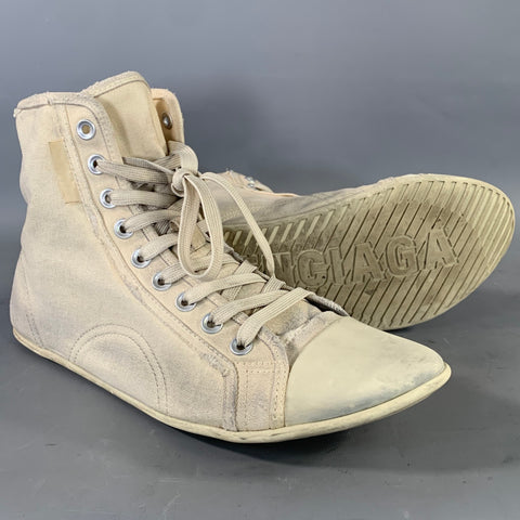 BALENCIAGA Size 8 White Distressed Canvas Lace Up Sneakers
