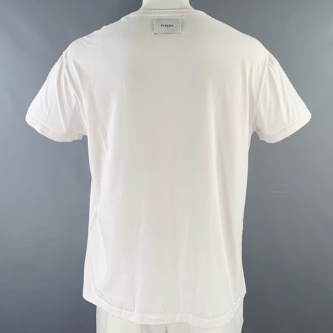 PORTS 1961 Size XL White Black Red Heart Print Cotton Crew Neck T-shirt