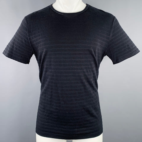 A.P.C. Size M Navy Stripe Cotton Cashmere Crew Neck T-shirt