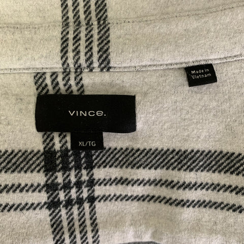 VINCE Size XL Grey Black Plaid Polyester Blend Button Up Long Sleeve Shirt