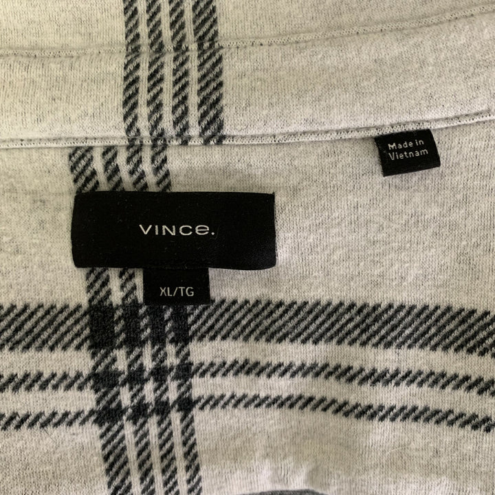 VINCE Size XL Grey Black Plaid Polyester Blend Button Up Long Sleeve Shirt