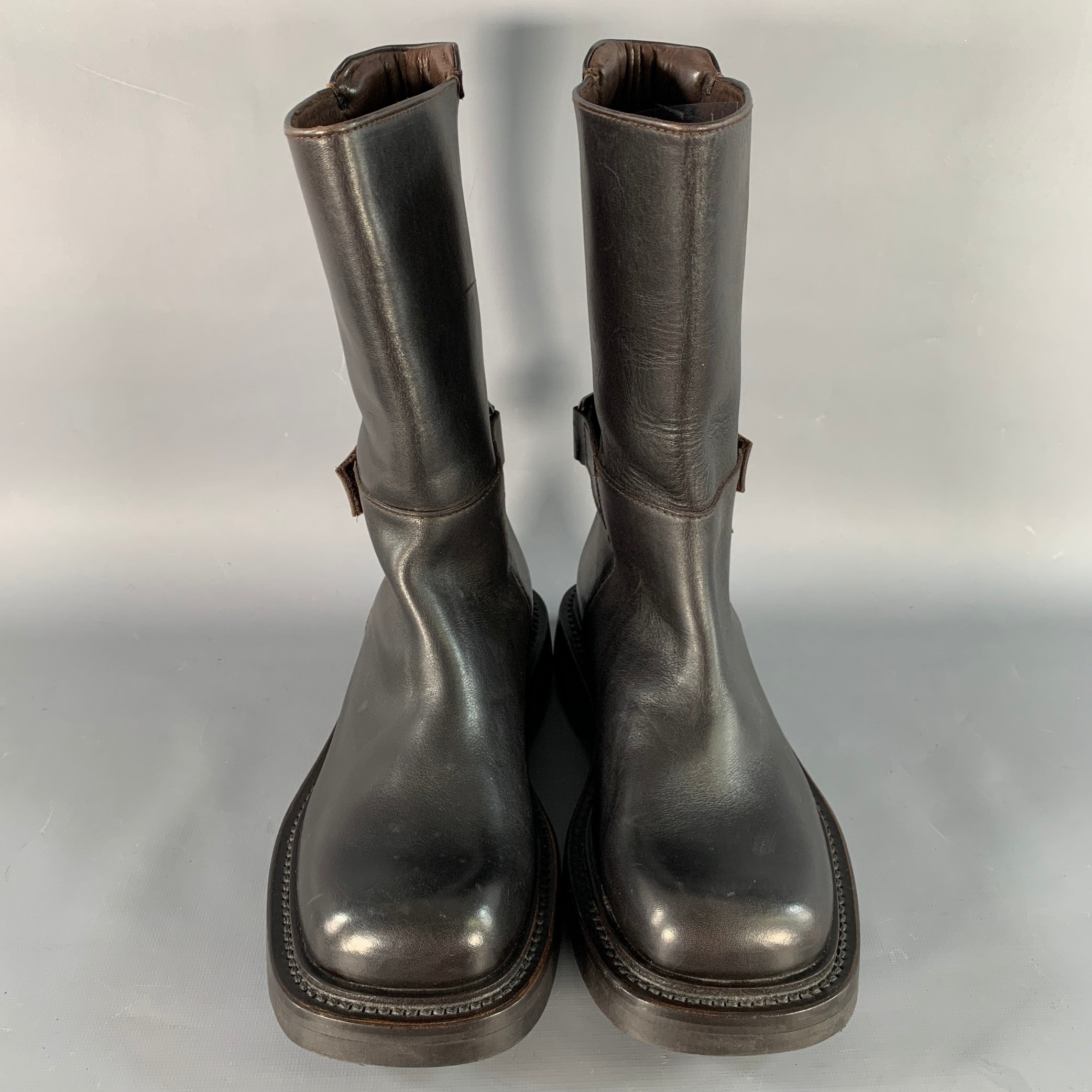 PRADA Size 7 Brown Leather Hook Loop Engineer Boots – Sui Generis