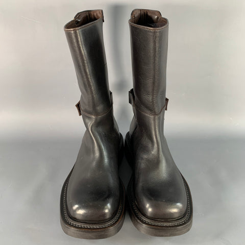 PRADA Size 7 Brown Leather Hook Loop Engineer Boots