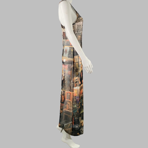 PUPPETS & PUPPETS Size M Metal Friends Black Multi Color Polyester Blend Print Dress