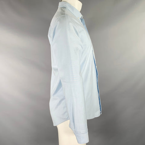 AMI by ALEXANDRE MATTIUSSI Size S Light Blue Red Patch Cotton Long Sleeve Shirt
