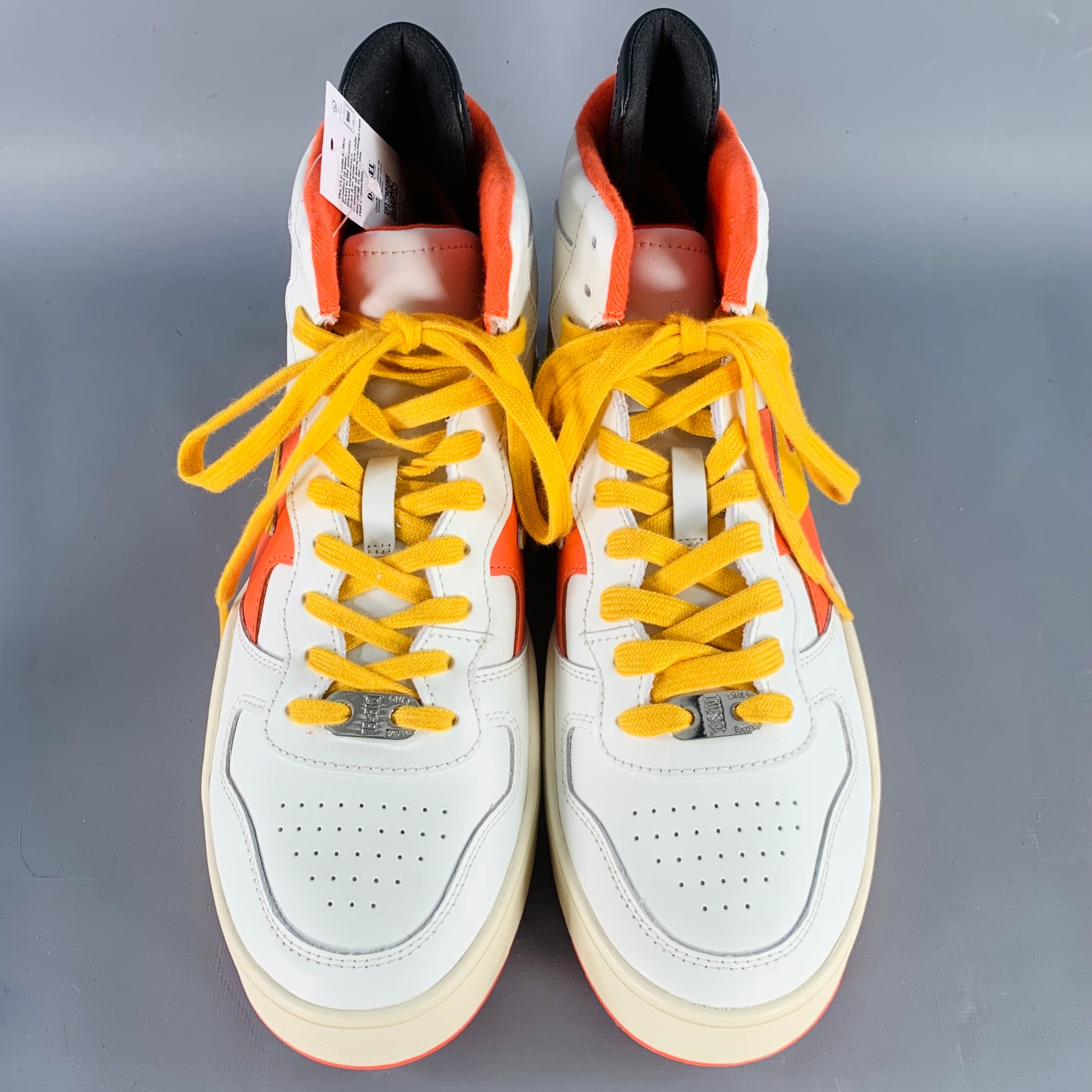 DIESEL Size 10.5 S Ukiyo Mid White Orange Yellow Color Block