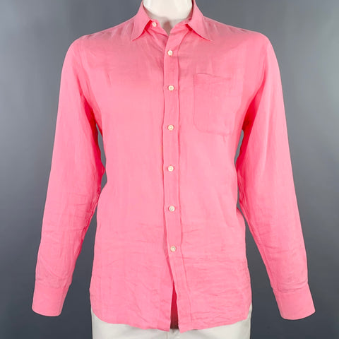 RALPH LAUREN Size L Pink Linen One pocket Long Sleeve Shirt
