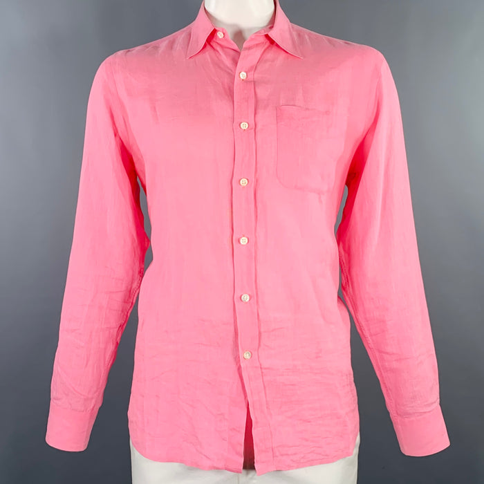 RALPH LAUREN Size L Pink Linen One pocket Long Sleeve Shirt
