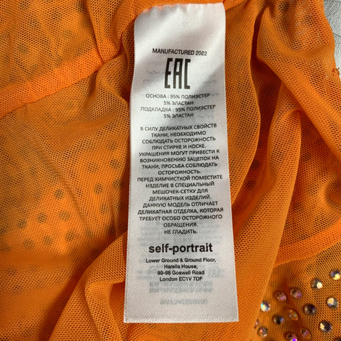 SELF-PORTRAIT Size 4 Hotfix Orange Silver Viscose Blend Rhinestones Cropped Dress Top