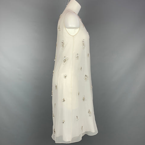 GIVENCHY SS 2021 Size 4 Cream Polyester Crystal Embellished Organza Shift Dress