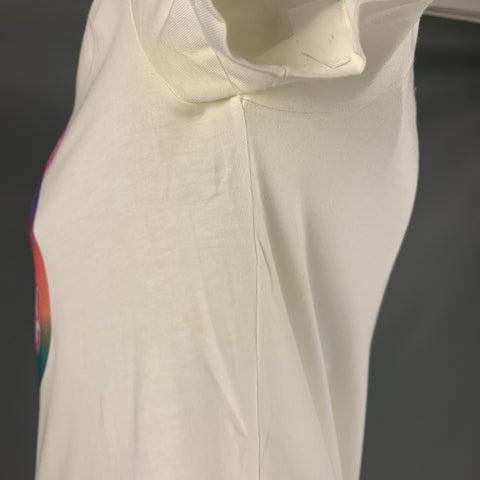 VALENTINO Size L White Flamingo Print Cotton Crew Neck T-shirt