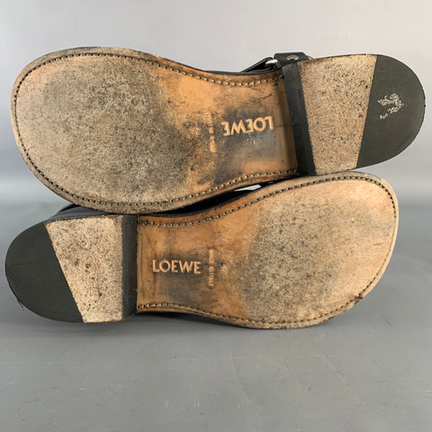 Bottes de motard LOEWE T. 43 en cuir noir à enfiler, bout rond, avec bride