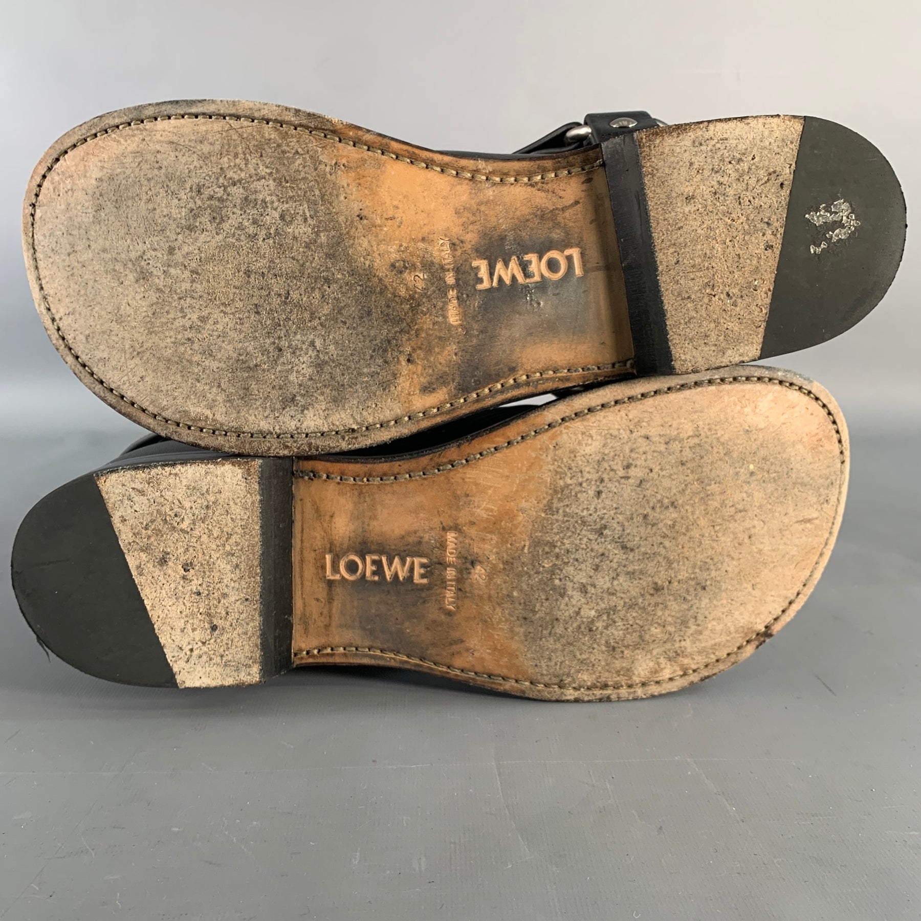 LOEWE Size 9 Black Leather Pull On Round Toe Harness Biker  display picture 3