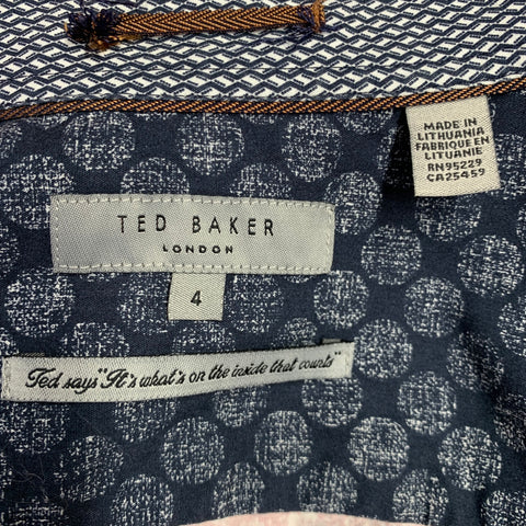 TED BAKER Size L Red Beige Floral Cotton Contrast Trim Long Sleeve Shirt