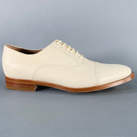 PAUL SMITH Size 8 Cream Perforated Leather Oxford Lace-Up Shoes