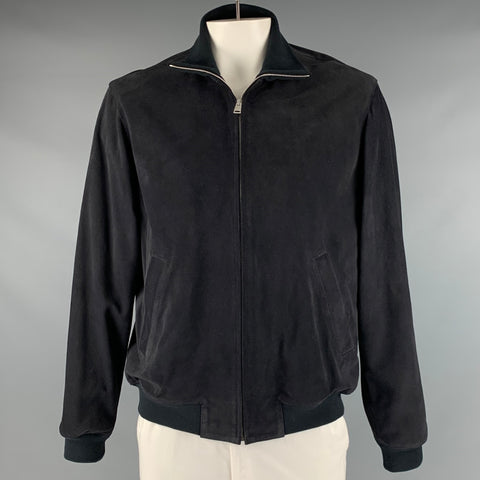 SANDRO Size XXL Black Suede Bomber Jacket