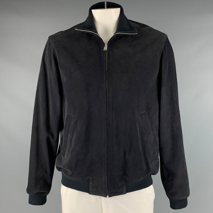 SANDRO Size XXL Black Suede Bomber Jacket