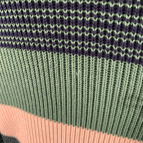DUNHILL Size M Green Beige Stripe Cotton Crew Neck Sweater
