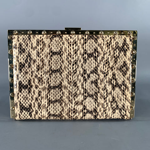NINA RICCI Tan Black Snakeskin Clutch Handbag