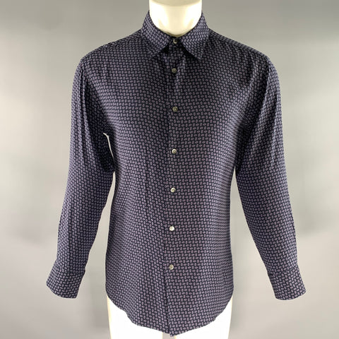 THEORY Size M Navy Burgundy blue Abstract Silk spandex Long Sleeve Shirt