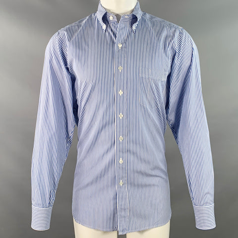 DRAKES LONDON Size M Blue White Stripe Cotton One pocket Long Sleeve Shirt