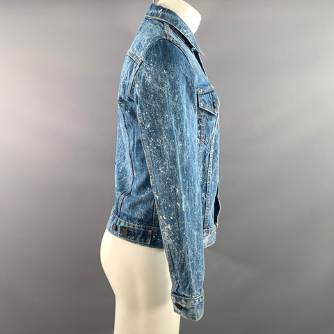 LEVI'S Size M Blue White Paint Splatter Cotton Trucker Jacket