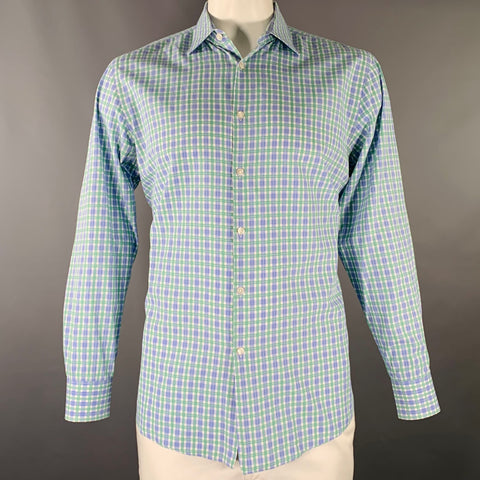 HUGO BOSS Size L Blue White Green Checkered Long Sleeve Shirt