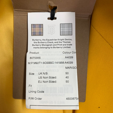 BURBERRY SS23 Size 40 Yellow Wool Double Breasted Suit