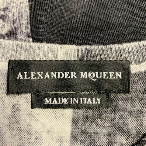 ALEXANDER MCQUEEN Size L Black White Marbled Wool Silk Crew-Neck Pullover