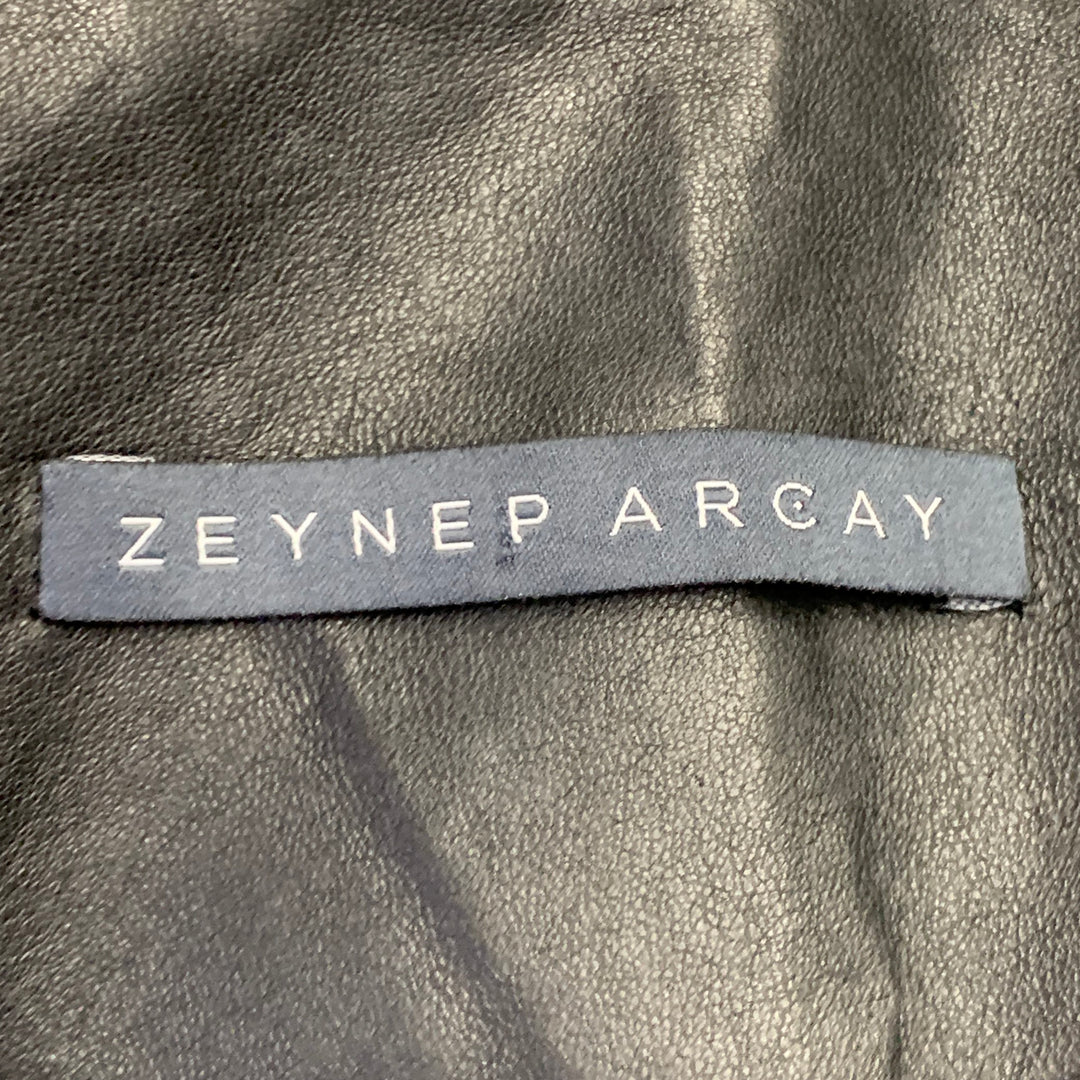 ZEYNEP ARCAY Size 2 Black Leather Lambskin Peak Lapel Jacket Blazer
