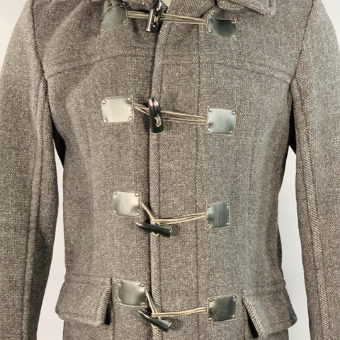 CALVIN KLEIN Size S Black Charcoal Herringbone Toggle Closure Coat
