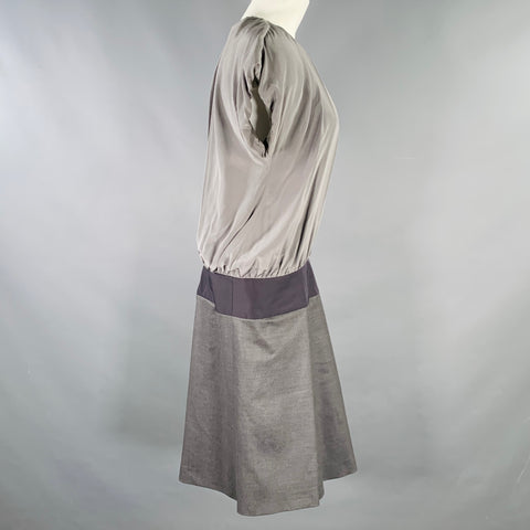 SPORTMAX Size XS Grey Black Silk Virgin Wool Blend Two Tone Pleated Dress