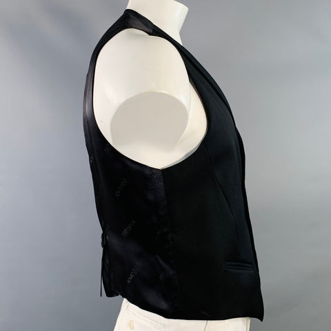ROMEO GIGLI Size 42 Black Twill Virgin Wool Notch Lapel Vest