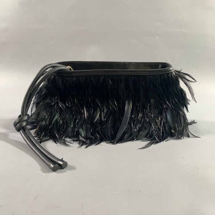 DRIES VAN NOTEN Black Feather Clutch Handbag