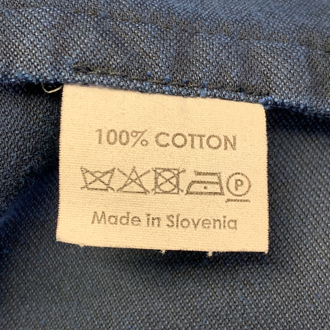 DRIES VAN NOTEN Size 42 Navy Black Velvet Cotton Nehru Collar Suit